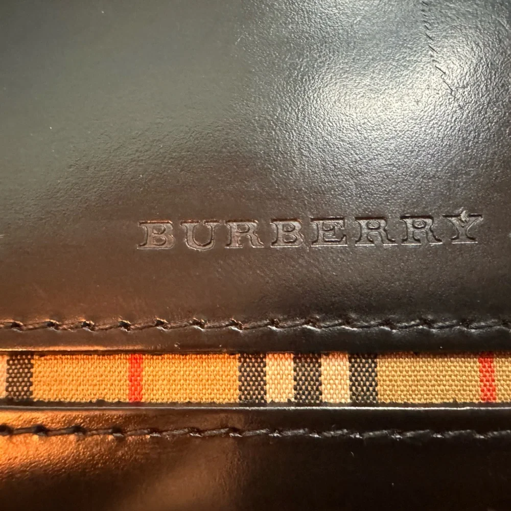 EUC Burberry Wallet Coin Purse Black Leather Novacheck Beige - Picture 2 of 7